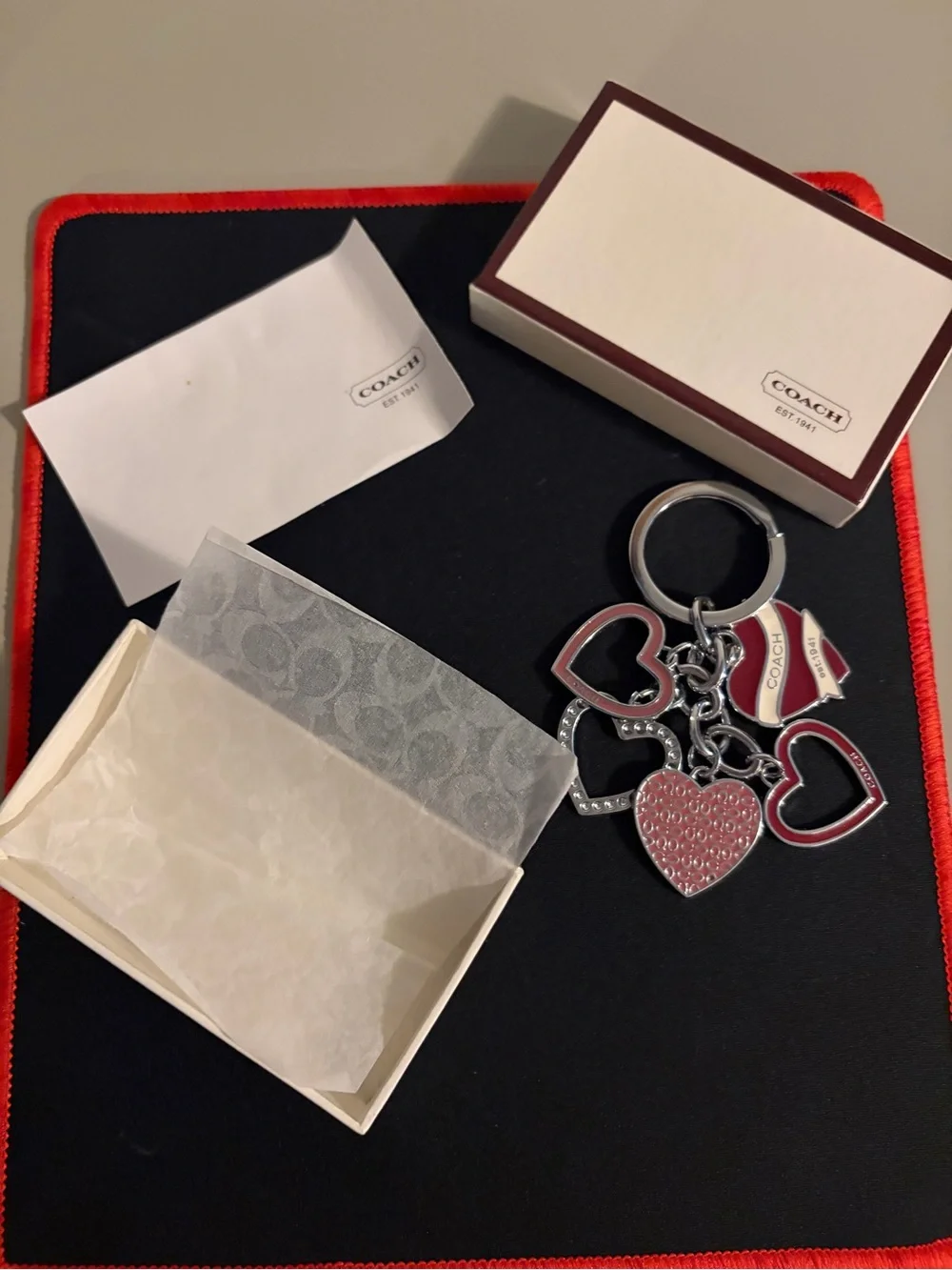 Coach Red & Pink Heart Charm Key Holder
